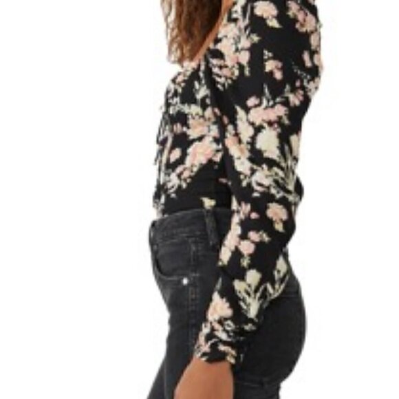 Free People Hilary Print Boho Top Black Floral Size M - Picture 3 of 14